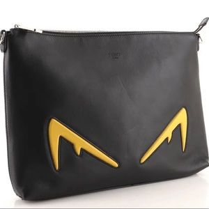 Fendi Monster Diabolic Eyes Messenger Black Leather Bag. Like new. Rare Find